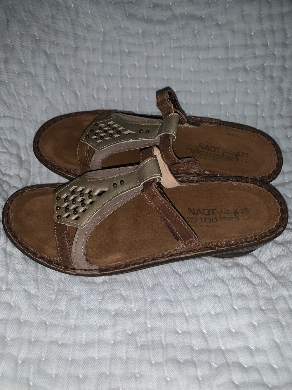Naot Women’s Brown and Beige Leather Sandals
